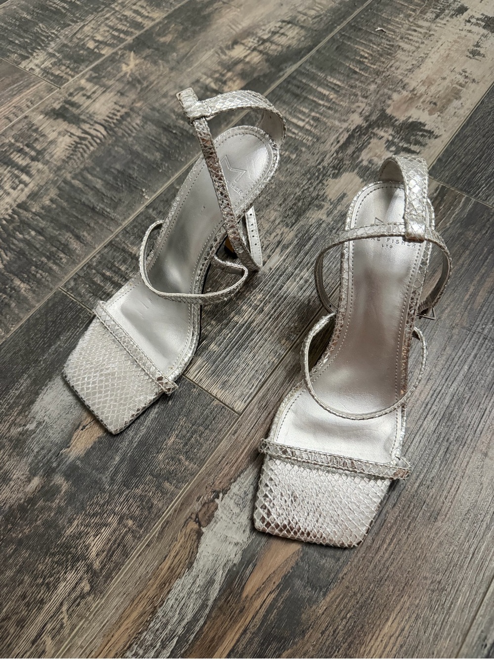 MARC FISHER Silver Textured Strappy Heeled Sandals - Women's